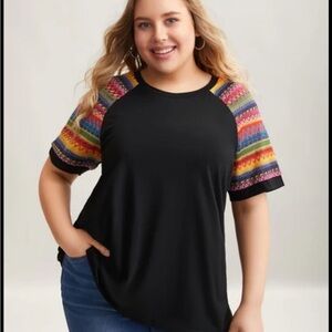 Vibrant Multicolor Sleeve Black Women's Top